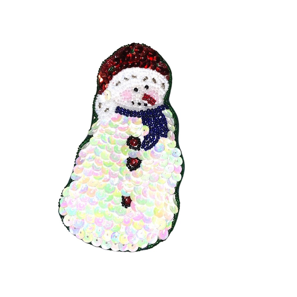 Vtg Holiday Christmas Snowman Sequin & Beaded Decorative Gift Trinket Box Green